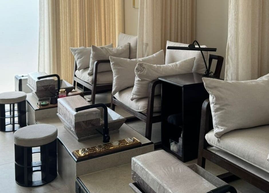 Luxurious pedicure chairs at Four Sisters Salon, Shaqra, Riyadh Province, SA, offering a serene ambiance.