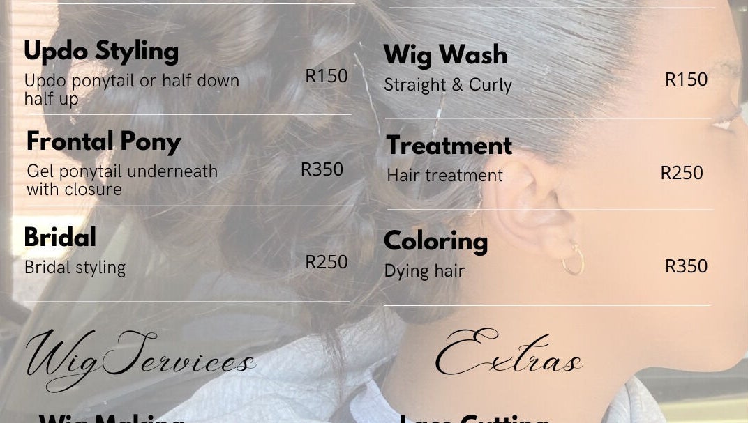 Hair styling and treatment services at AlphaHairline, Newcastle, Kwazulu-natal, ZA. Includes updo styling and coloring.