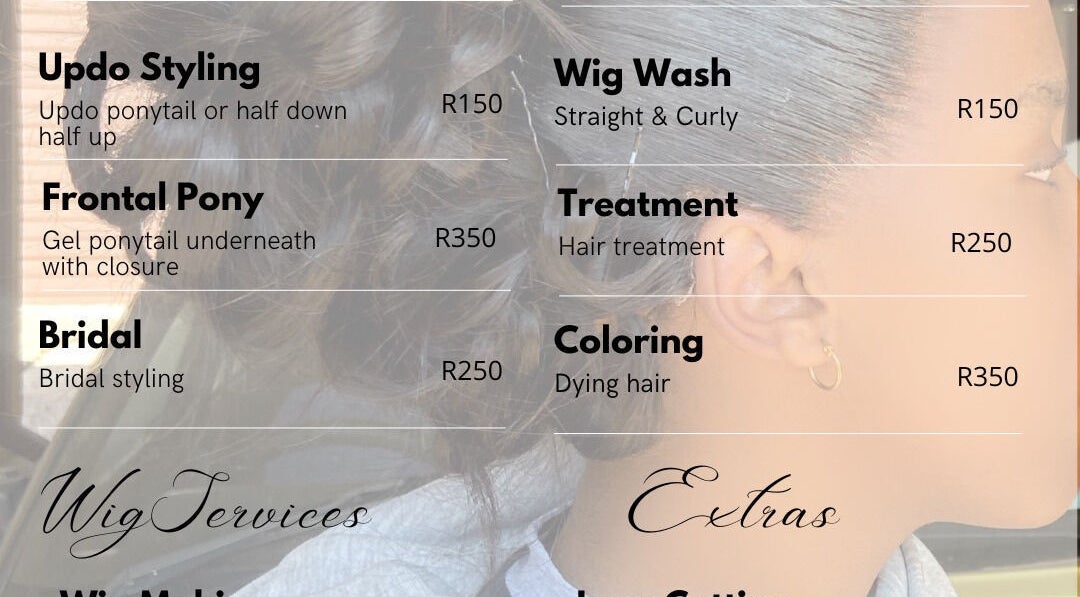 Hair styling and treatment services at AlphaHairline, Newcastle, Kwazulu-natal, ZA. Includes updo styling and coloring.