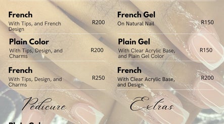 AlphaHairline price list showcasing French and Plain nail services, Newcastle, Kwazulu-natal, ZA.