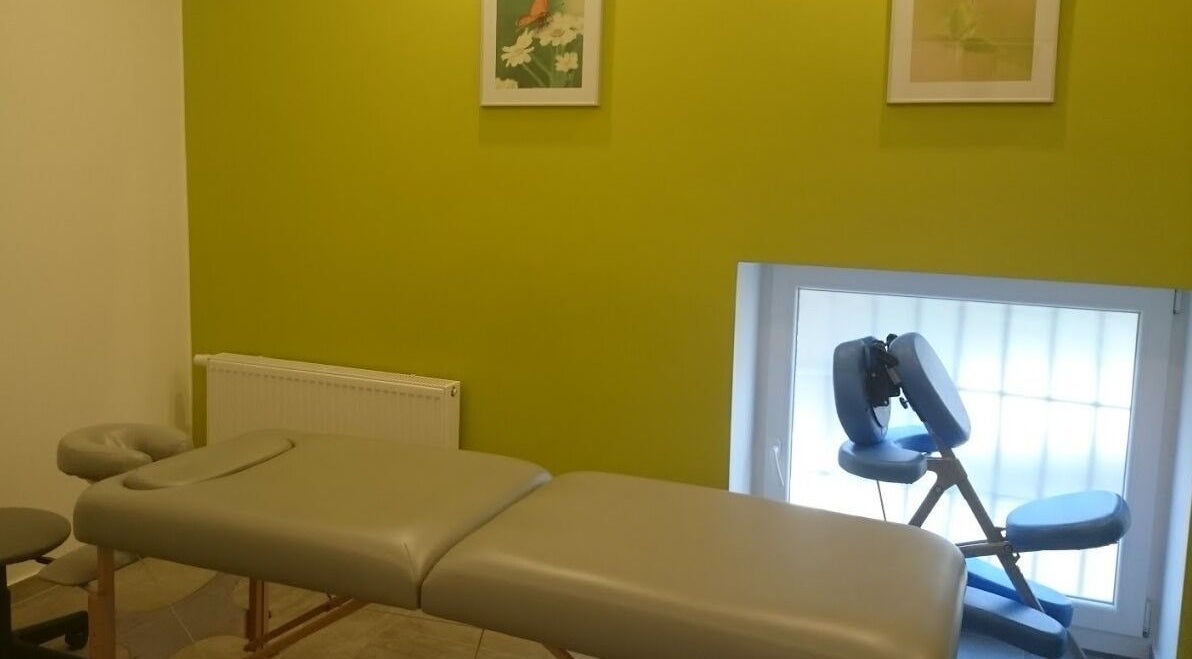 Gabinet masażu Alan Med Gabinet Rehabilitacji I Masażu w Kraków, Województwo Małopolskie, PL z zielonymi ścianami.