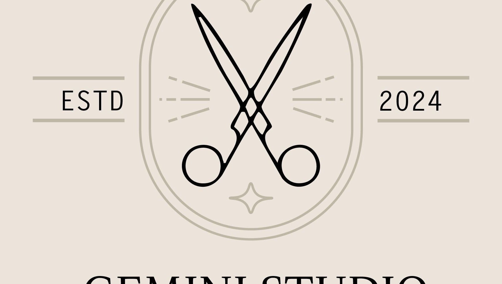 Gemini Studio logo featuring scissors and estd date in Northallerton, England, GB.