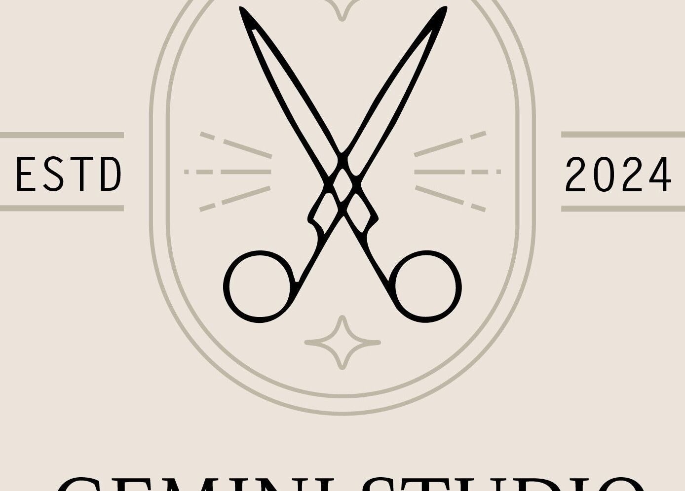 Gemini Studio logo featuring scissors and estd date in Northallerton, England, GB.