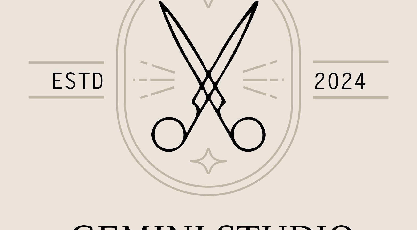 Gemini Studio logo featuring scissors and estd date in Northallerton, England, GB.