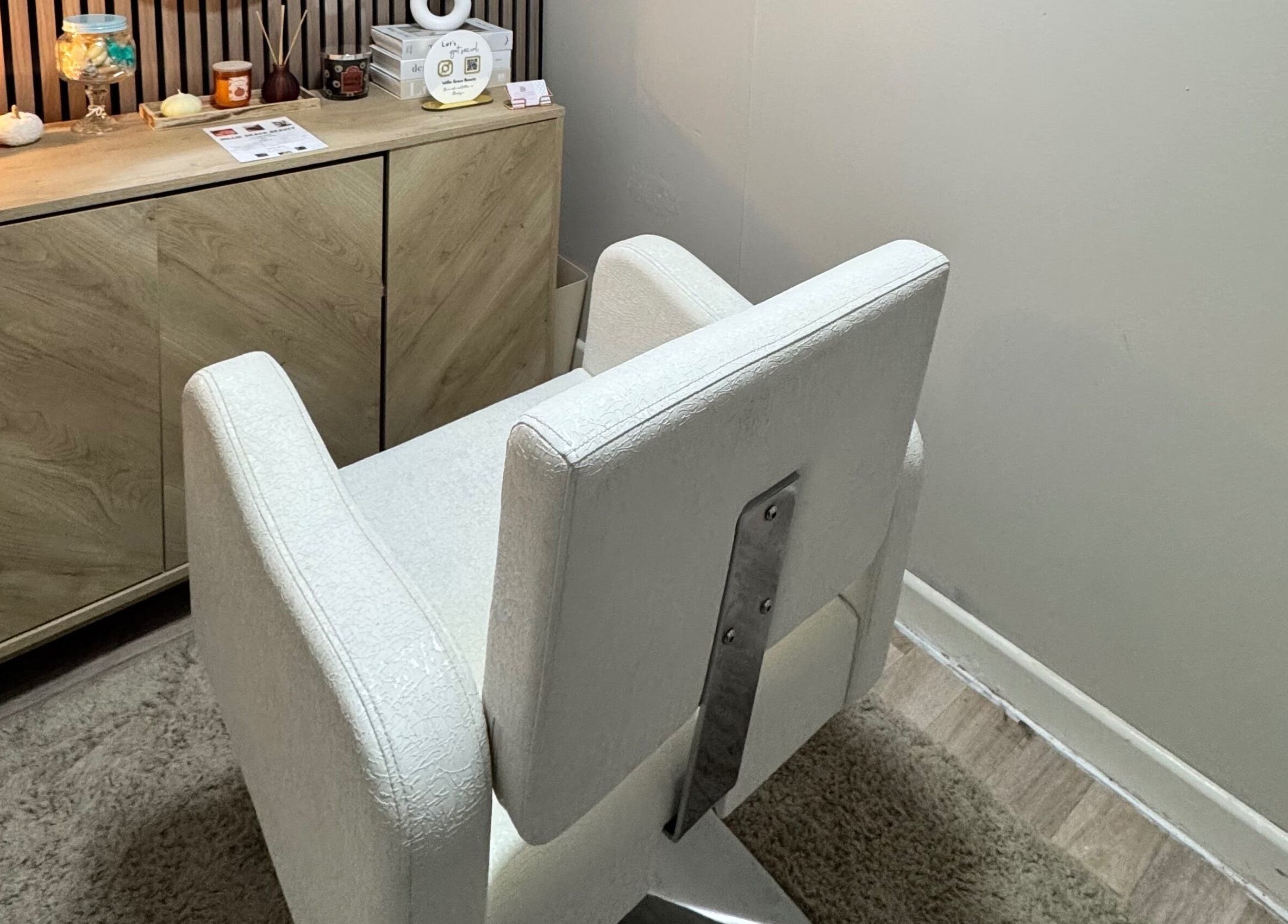 Luxurious treatment chair at Millie Grace Beauty, Barry, Wales, GB creating a serene ambiance for clients.
