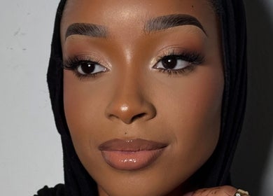 Close-up of a beautifully made-up face at INTISAR, London, England, GB showcasing elegance and style.