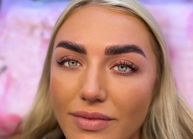 Close-up of enhanced brows and lashes at The Lab Studio, Randwick, New South Wales, AU.
