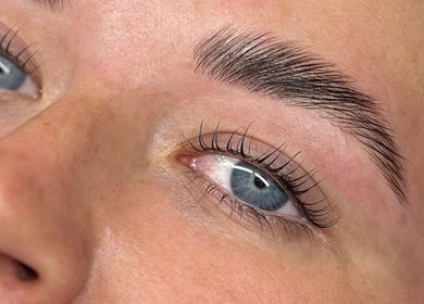 Close-up of well-groomed eyebrow and lashes at The Lab Studio, Randwick, New South Wales, AU.