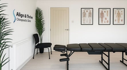 Chic, modern treatment room at Align&Thrive Chiropractic Clinic, Witchford, England, GB. Inviting and professional.