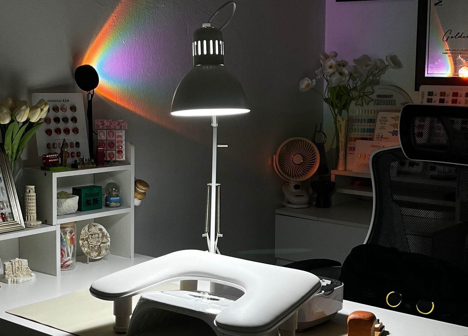 Elegant nail station at Aeonian Nails, Petaling Jaya, Selangor, MY featuring stylish decor and lighting.