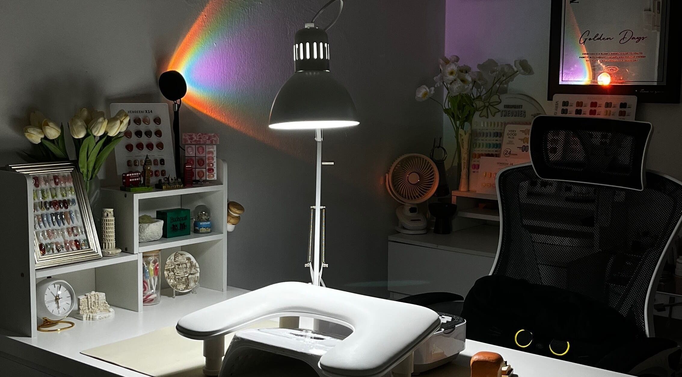 Elegant nail station at Aeonian Nails, Petaling Jaya, Selangor, MY featuring stylish decor and lighting.