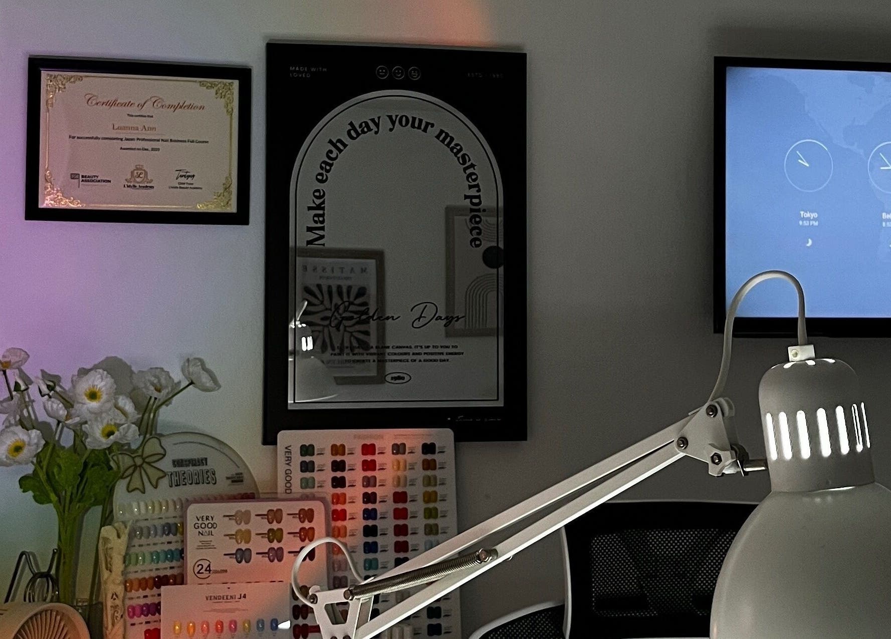 Chic, well-lit workspace with certification at Aeonian Nails, Petaling Jaya, Selangor, MY.