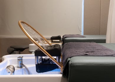 Luxurious hair wash station at The Hair Lab in Singapore, Singapore, SG, featuring modern amenities.