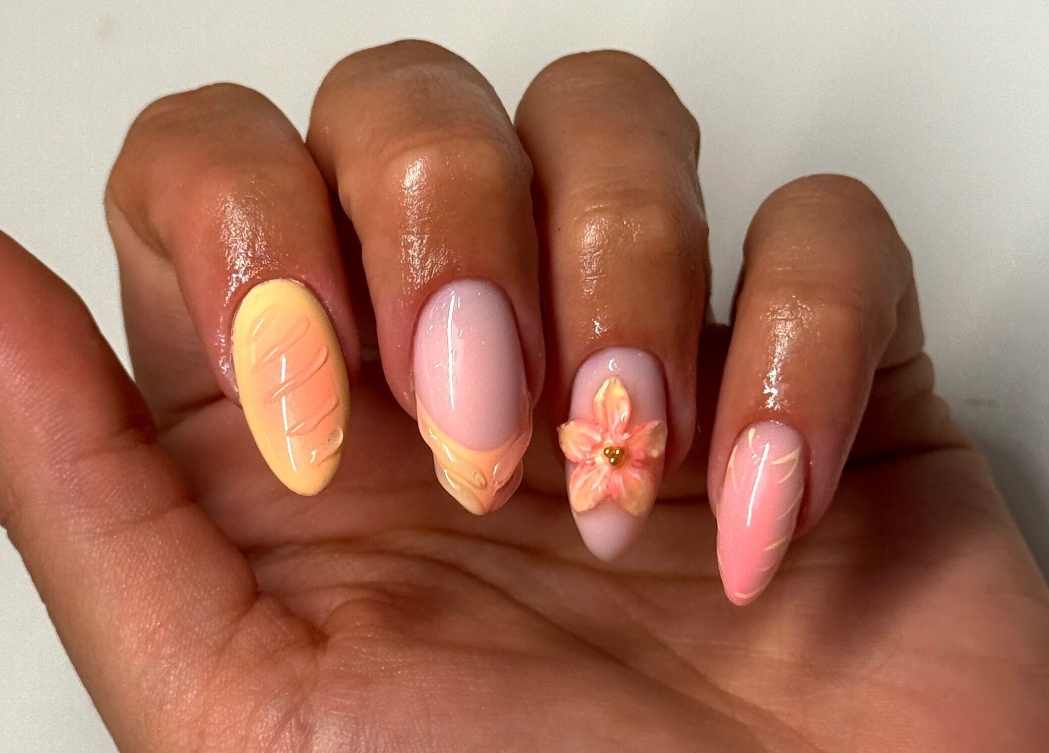 Elegant pastel nails with flower design at Nailsby Georgia, Saint Helens, England, GB.