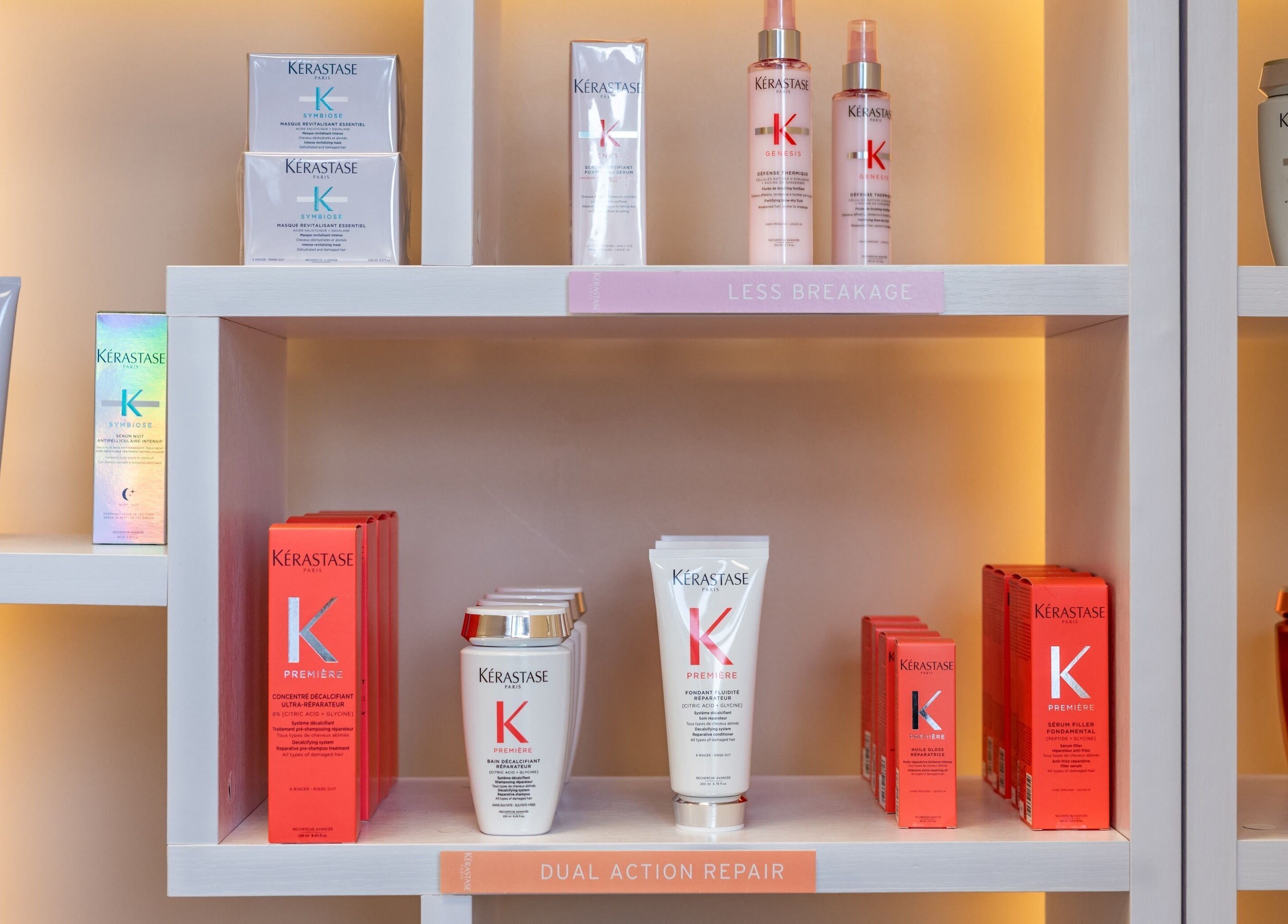 Kerastase products on shelves at Jacques Janine, Orlando, Florida, US.