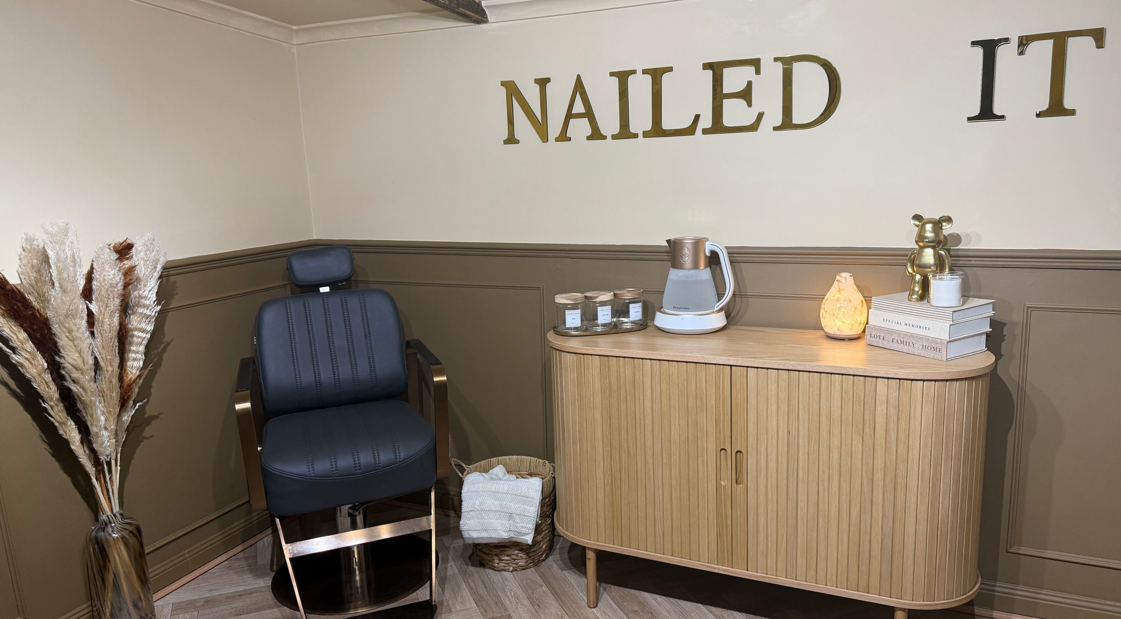 Elegant spa setup at Nailed It by Victoria in Pelsall, England, GB with plush chair and soothing decor.