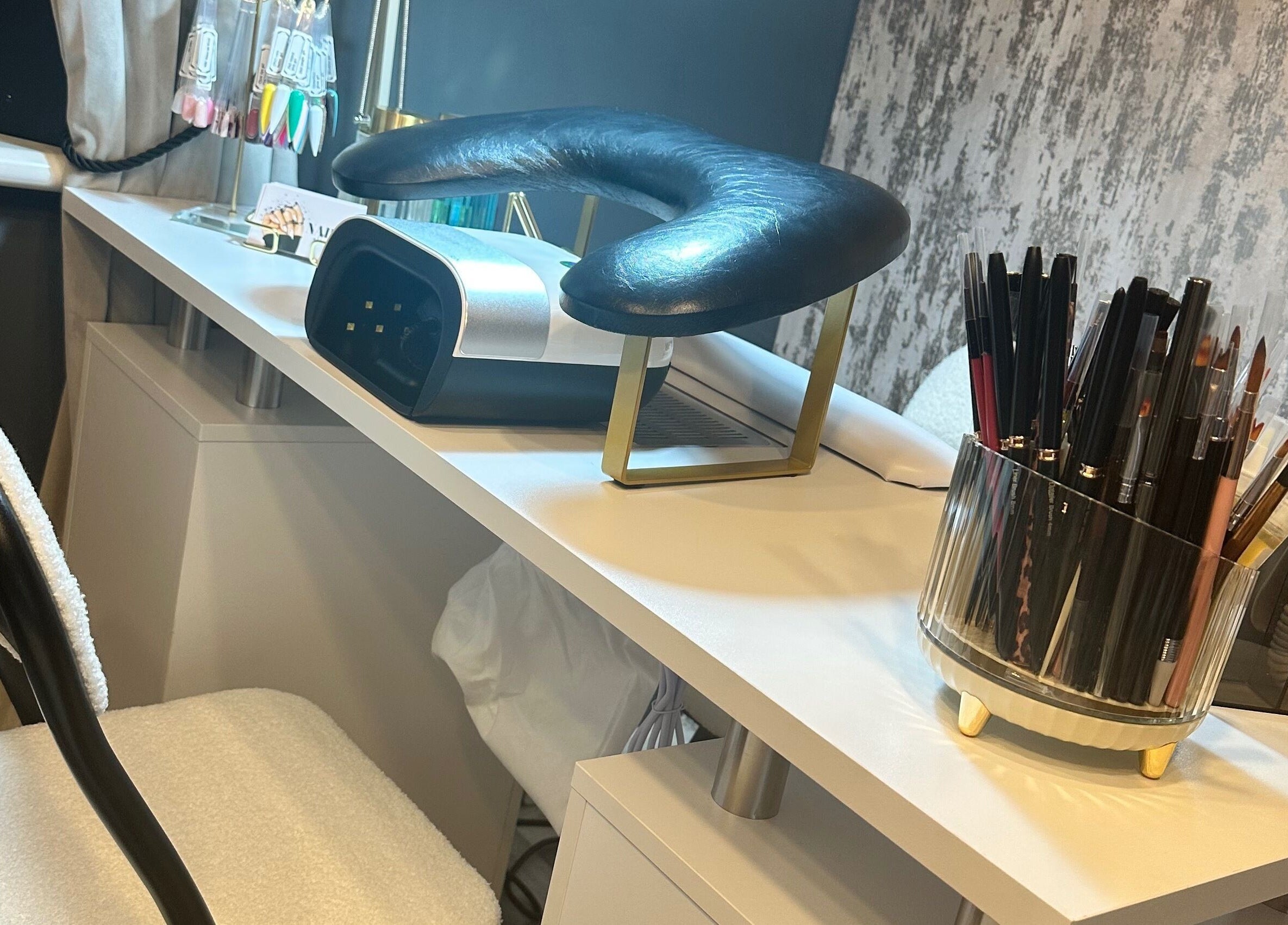 Nailed It by Victoria in Pelsall, England, GB offers a chic manicure station with tools and ergonomic support.
