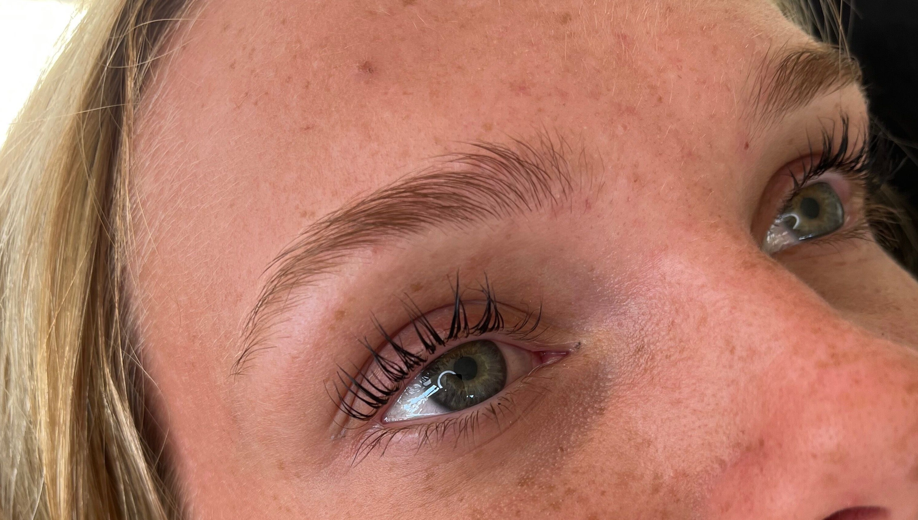 Close-up view of expertly styled eyelashes at Cosmetics By Jess, Petersfield, England, GB.