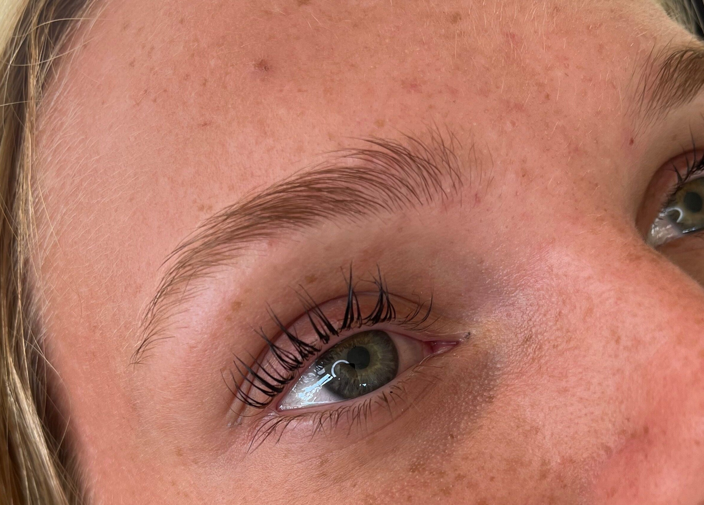 Close-up view of expertly styled eyelashes at Cosmetics By Jess, Petersfield, England, GB.