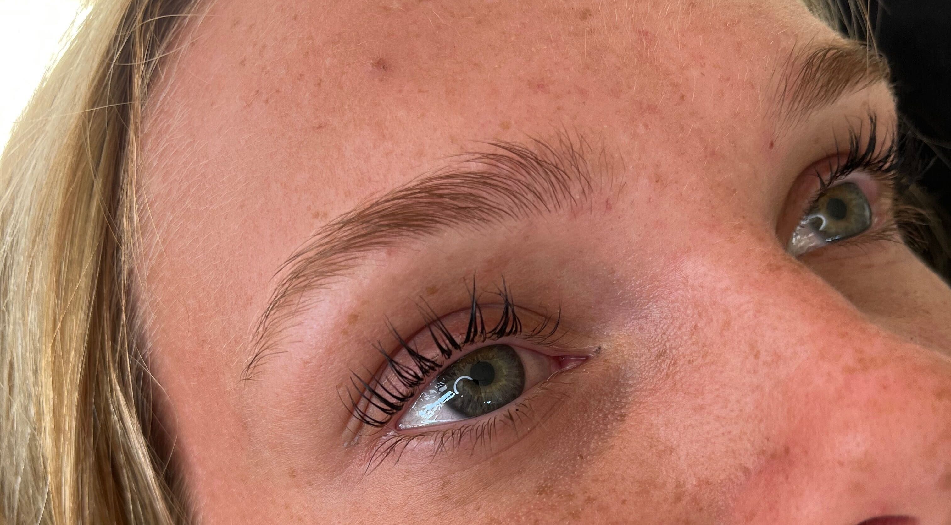 Close-up view of expertly styled eyelashes at Cosmetics By Jess, Petersfield, England, GB.