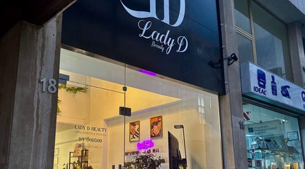 Stylish exterior of Lady D Beauty, a chic beauty venue in Nicosia, CY, showcasing elegant branding.