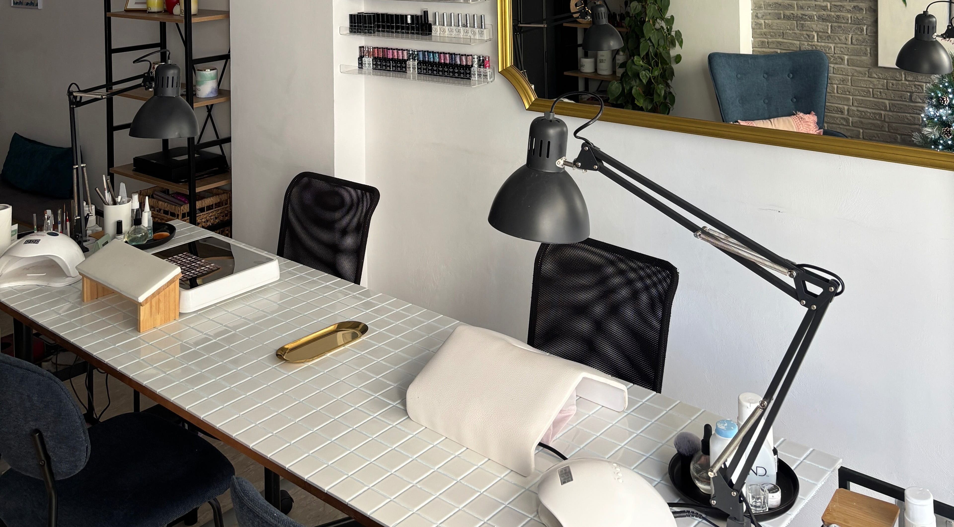 Elegant nail care station at Lady D Beauty in Nicosia, CY, featuring modern decor and top-tier equipment.