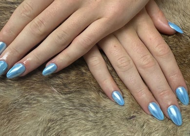 Elegant sky blue nails polished at Nails By Emm, Duncan, South Carolina, US.