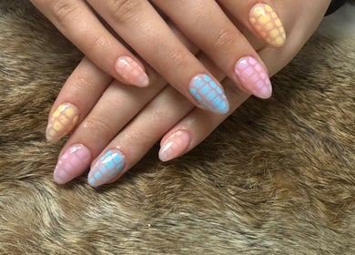 Colorful pastel mosaic nails at Nails By Emm, Duncan, South Carolina, US.