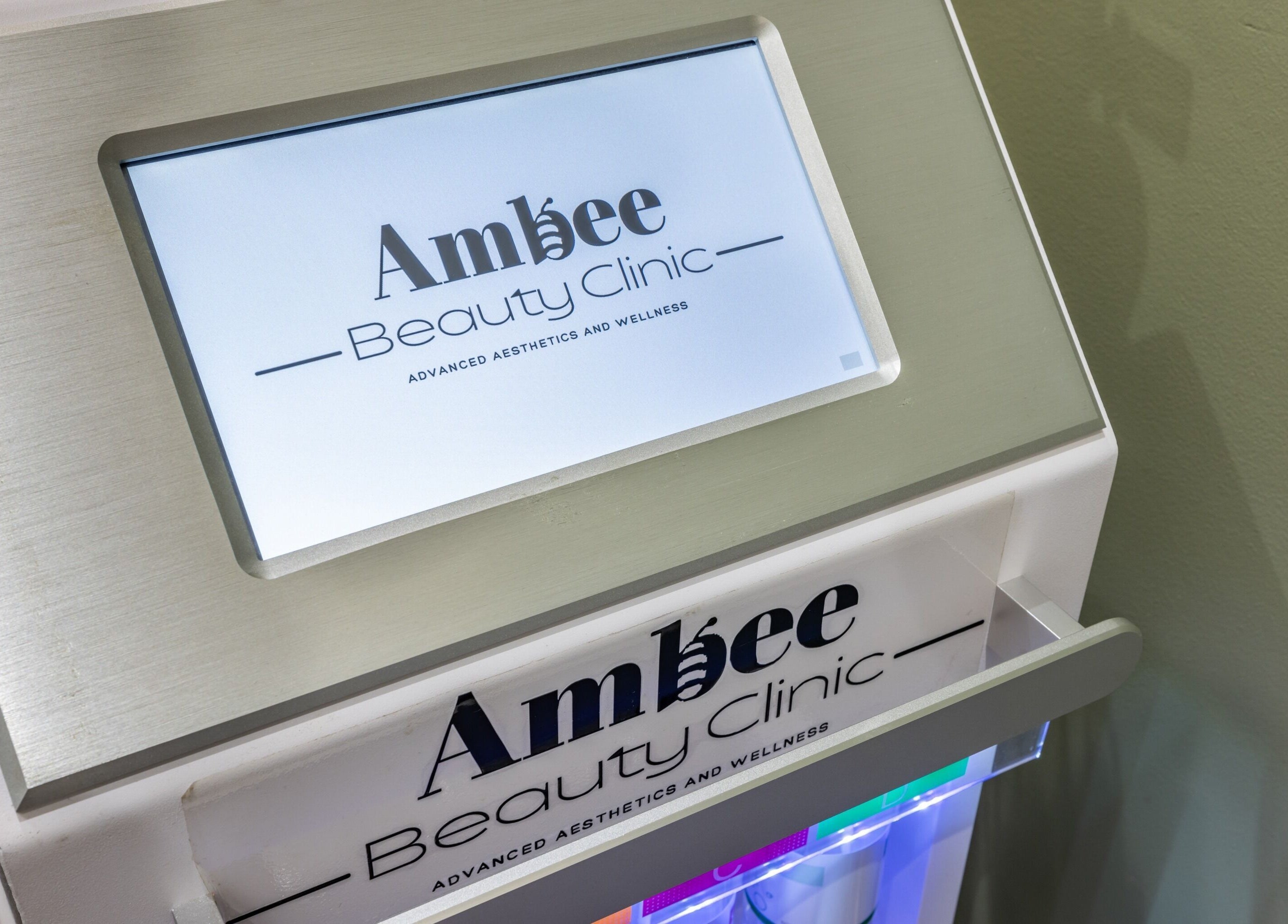 Reception display at Fulham - Ambee Advanced Aesthetics & Wellness, London, England, GB.