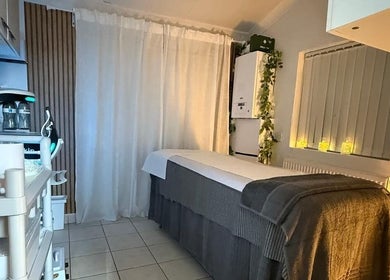Tranquil treatment room at Cosmic Beauty & Wellness (Mia Elegance Nails) in London, England, GB.