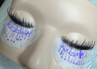 Lash application practice on mannequin at Johnny's Makeover Home Salon, Rothwell, Queensland, AU.