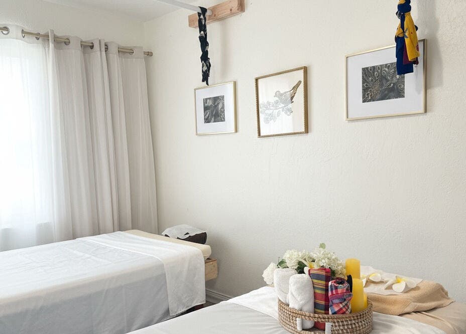 Tranquil massage room at Thai House Wellness and Spa in Sacramento, California, US with calming decor.