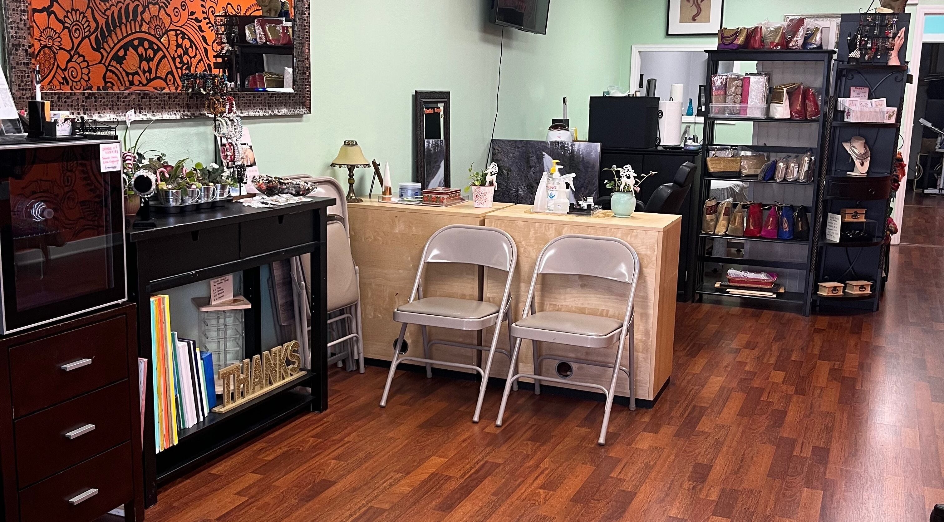 Inviting interior of Vida Beauty Brow in Altamonte Springs, Florida, US, showcasing stylish decor and seating area.