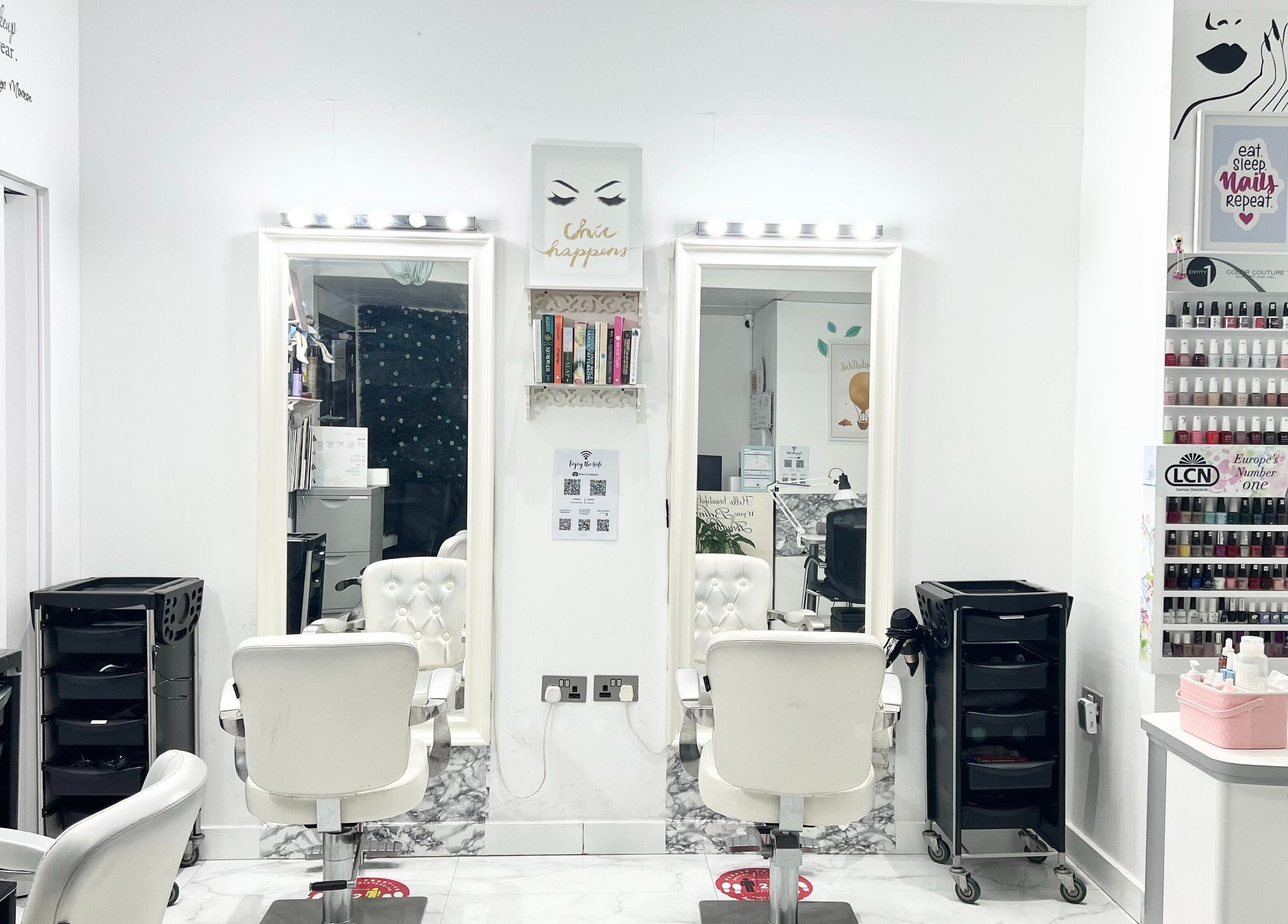 Contemporary salon interior at Winter Beauty Salon And Spa, Abu Dhabi, Abu Dhabi, AE, featuring styling stations.