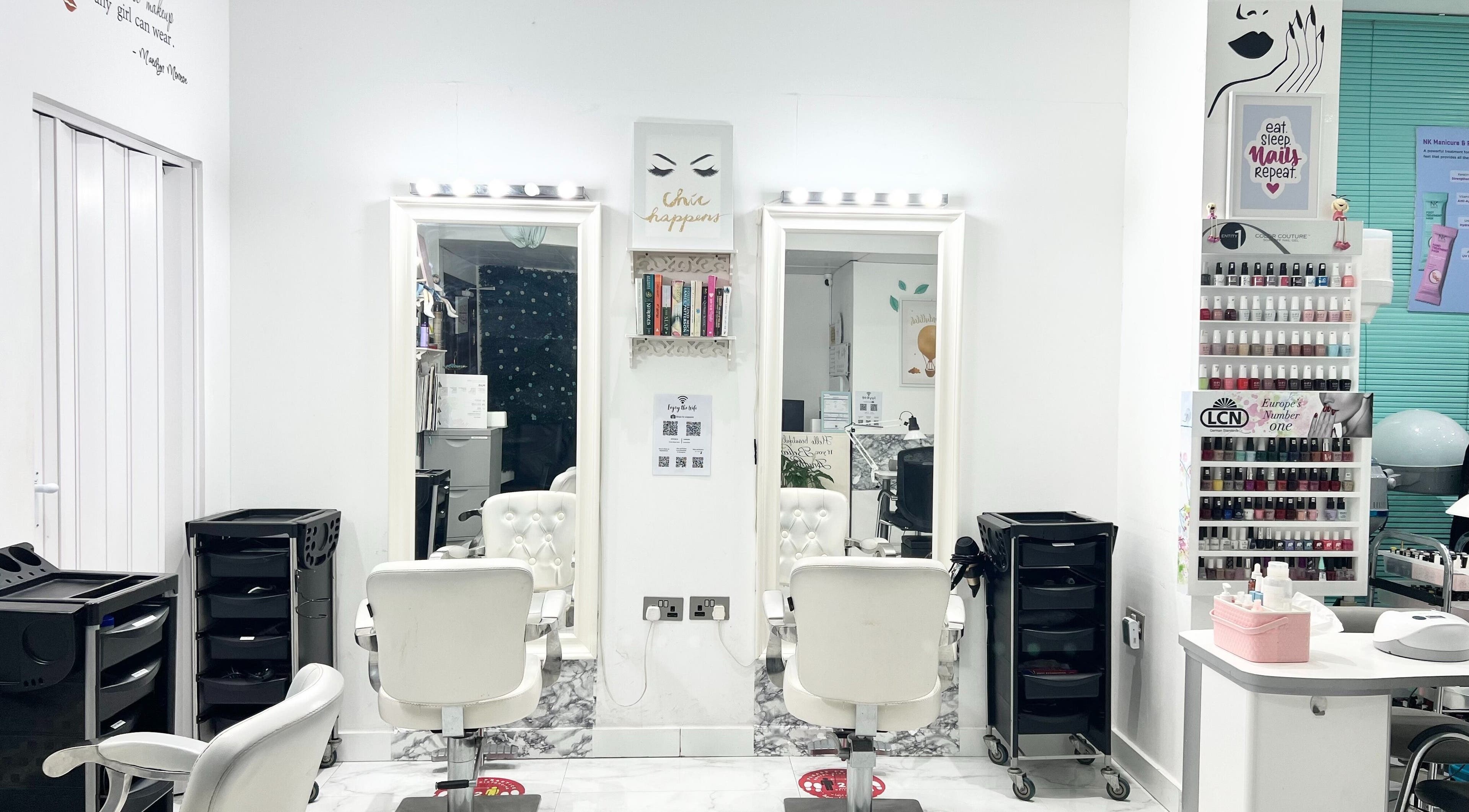 Contemporary salon interior at Winter Beauty Salon And Spa, Abu Dhabi, Abu Dhabi, AE, featuring styling stations.