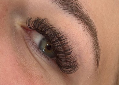 Closeup of lush eyelashes at Byellwhite, Blackpool, England, GB, showcasing expert beauty care.