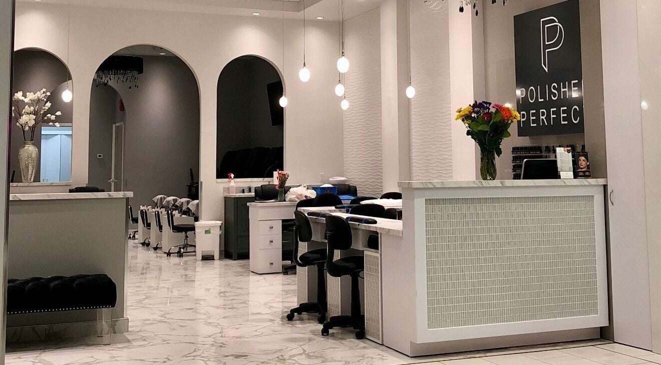 Polished Perfect Nanaimo salon interior with chic decor in Nanaimo, British Columbia, CA.