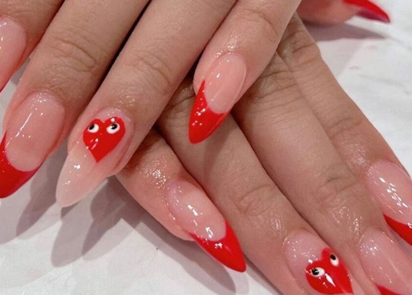 Stylish red-tipped nails at Polished Perfect Nanaimo, Nanaimo, British Columbia, CA.