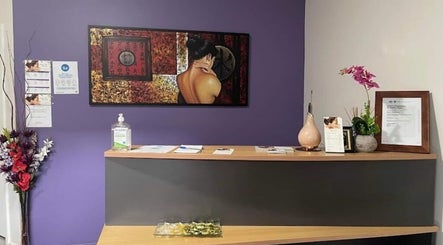 Elegant reception area at Hunter Thai Massage, Newcastle, New South Wales, AU, featuring calming artwork and decor.