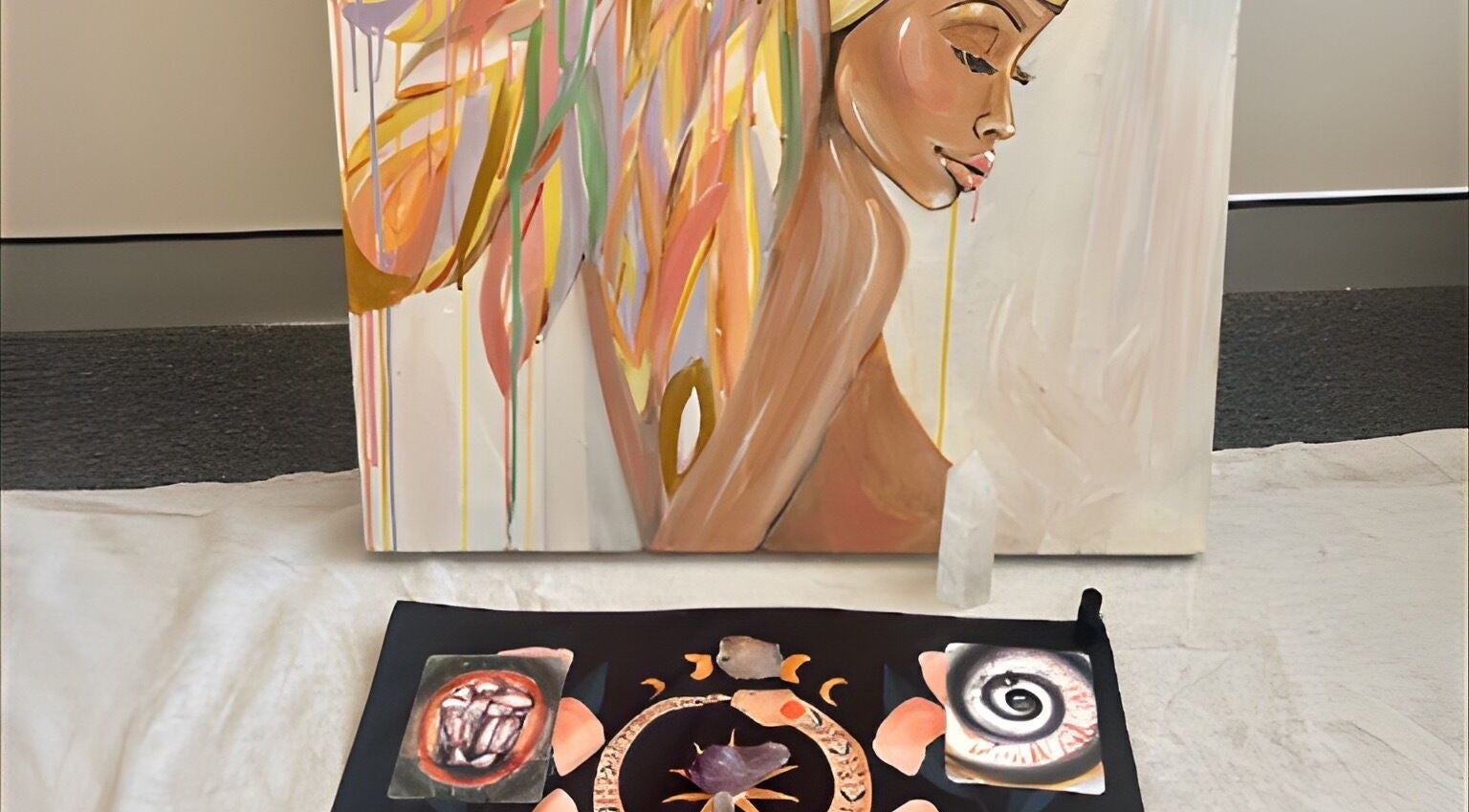 Colorful painting and tarot at Moon Star Yoga, Mona Vale, New South Wales, AU enhancing wellness ambiance.