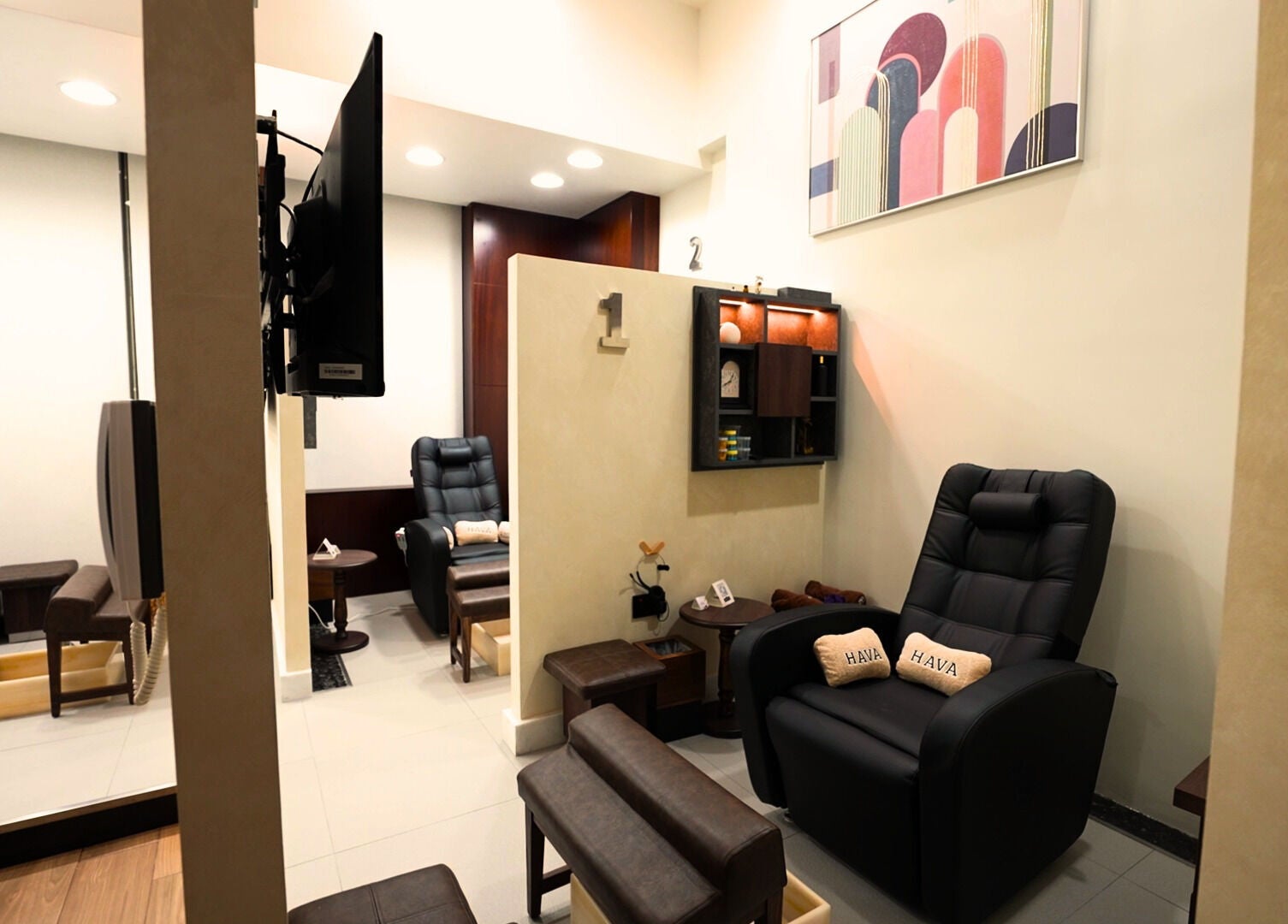 Relaxing seating at Hava Gents Salon Ajman khalifa St, Ajman, Ajman, AE featuring comfortable chairs.