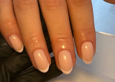 French manicure on nails by By Cerys Nails in Warrington, England, GB. Elegant and glossy finish.