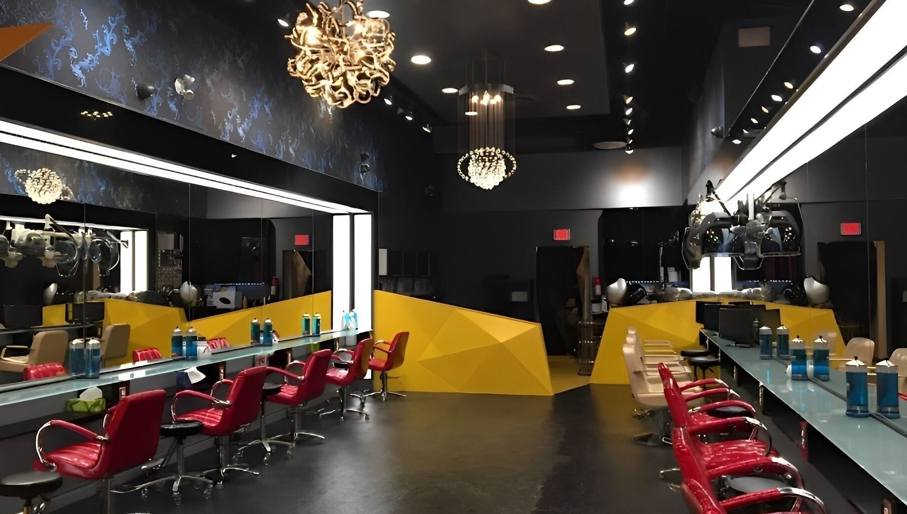 Air Plus Hair Salon at Metrotown features modern design in Burnaby, British Columbia, CA with vibrant decor and styling chairs.