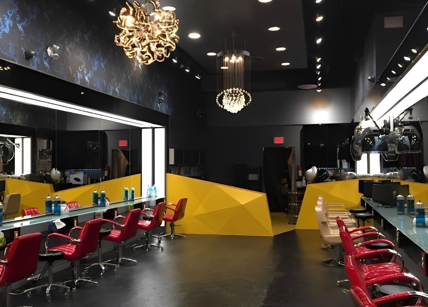 Air Plus Hair Salon at Metrotown features modern design in Burnaby, British Columbia, CA with vibrant decor and styling chairs.
