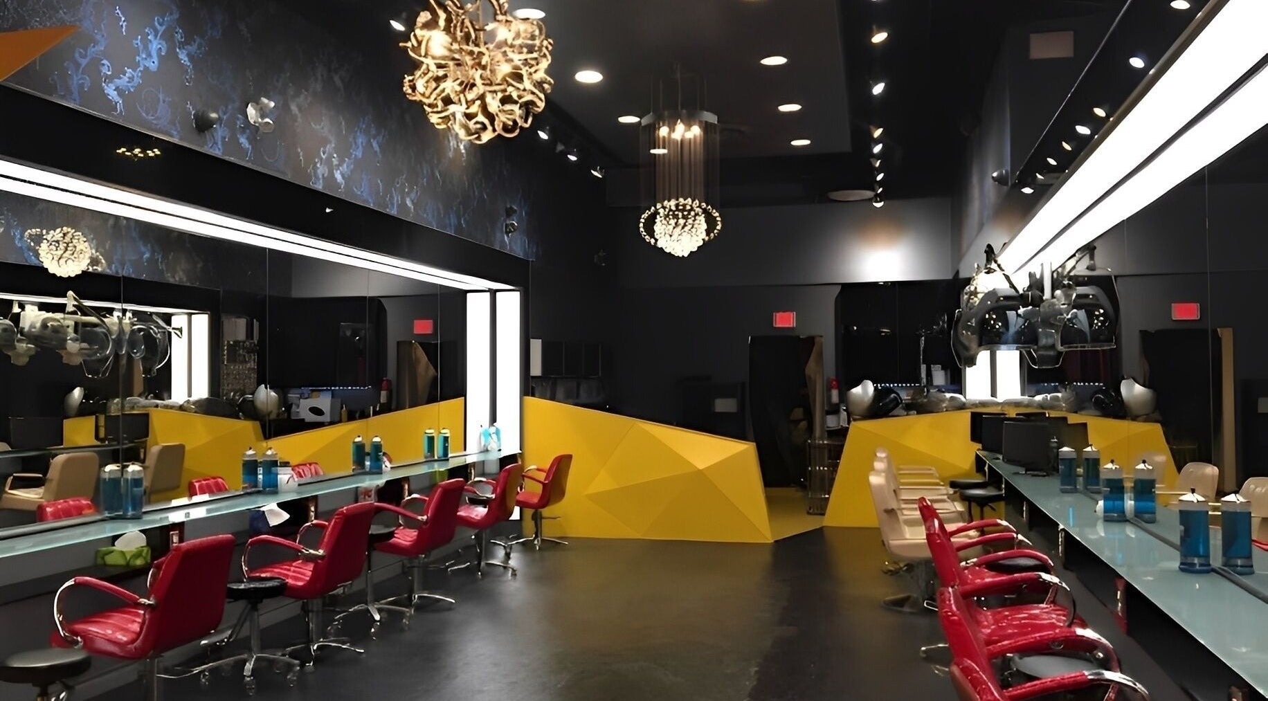 Air Plus Hair Salon at Metrotown features modern design in Burnaby, British Columbia, CA with vibrant decor and styling chairs.