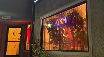 37 Body Foot Spa entrance with neon 'Open' sign, Yorba Linda, California, US.