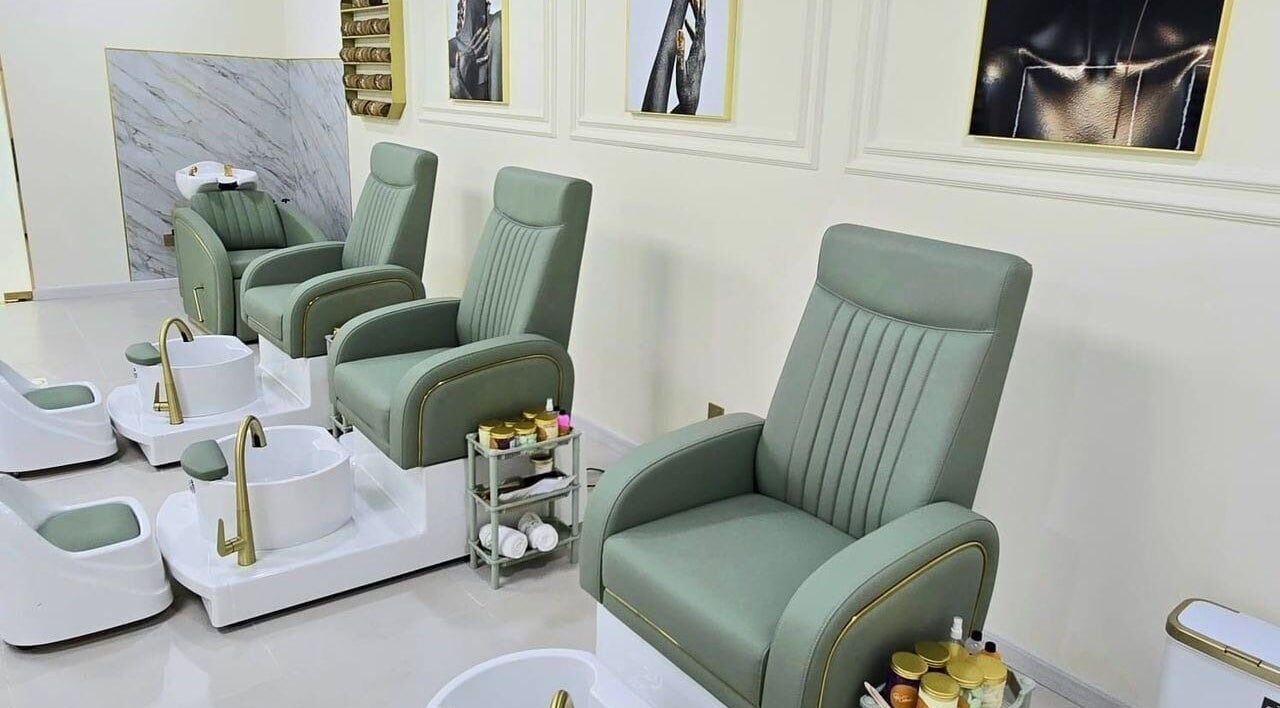 Luxurious pedicure chairs at Stylish Strands Beauty Salon, Dubai, Dubai, AE. Experience ultimate relaxation.