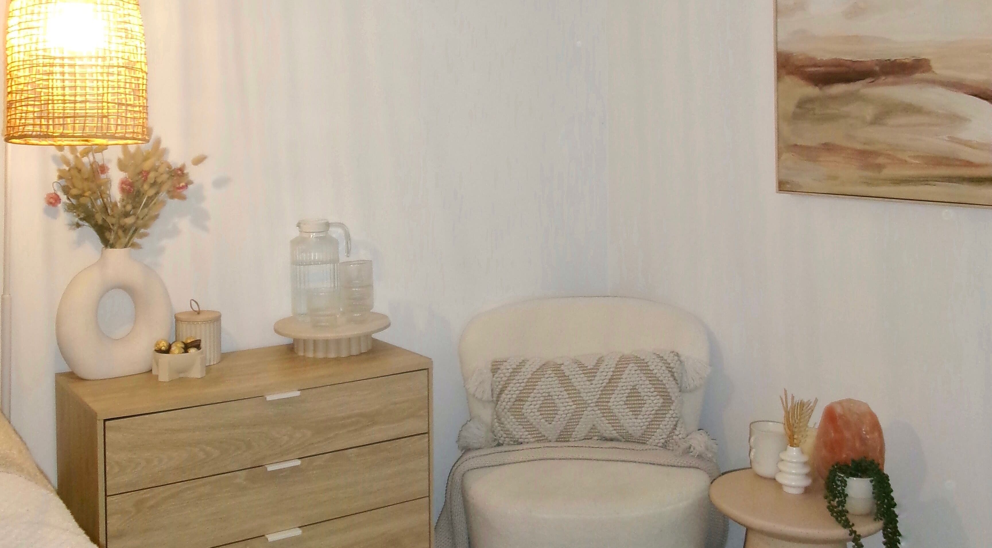 Cozy seating at Indi’s Lash Studio, Nirimba, Queensland, AU with a soft chair and calming decor.