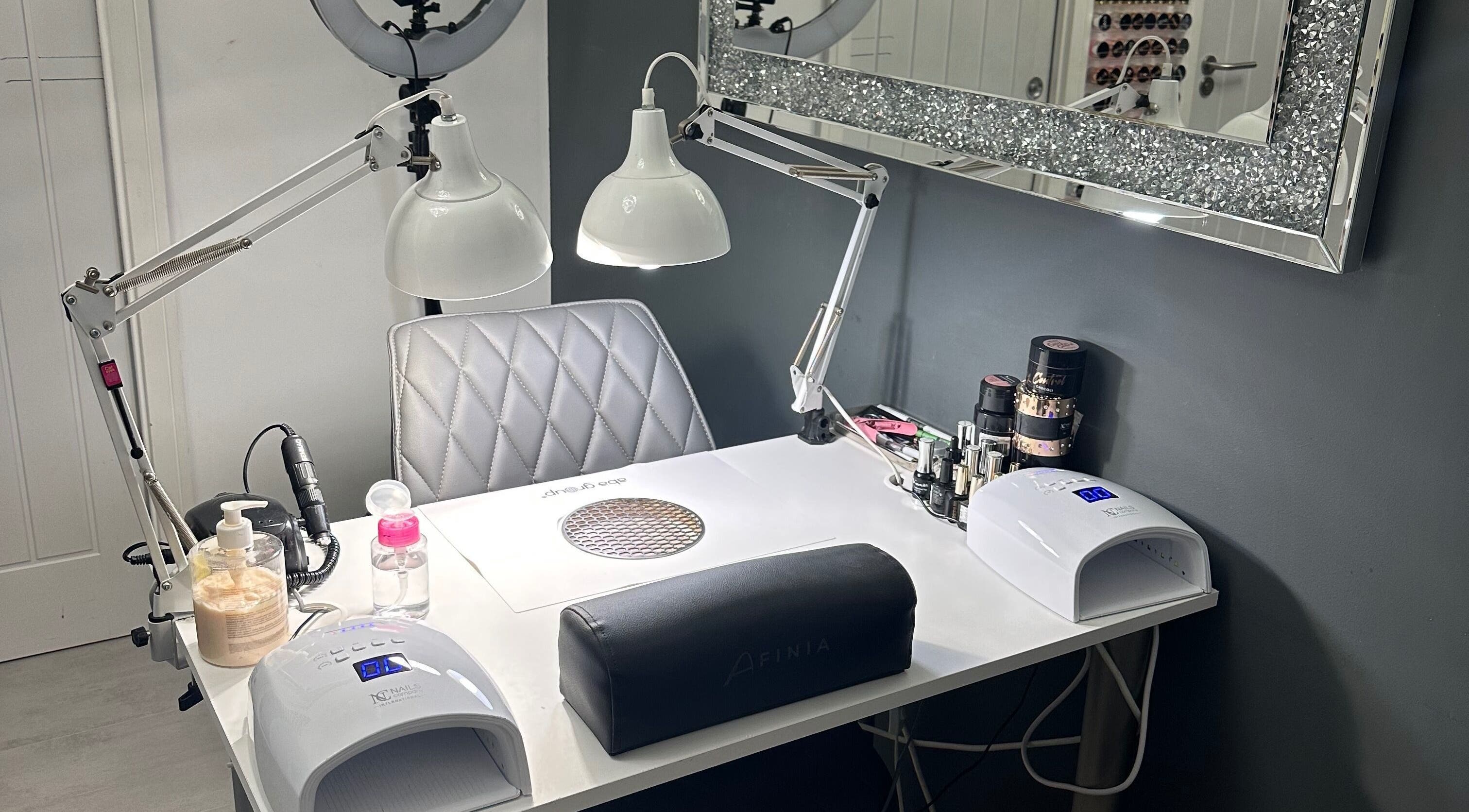 Nail station at Body Of Princess Paula Szumacher, Bramford, Anglia, GB with manicure tools and lighting.