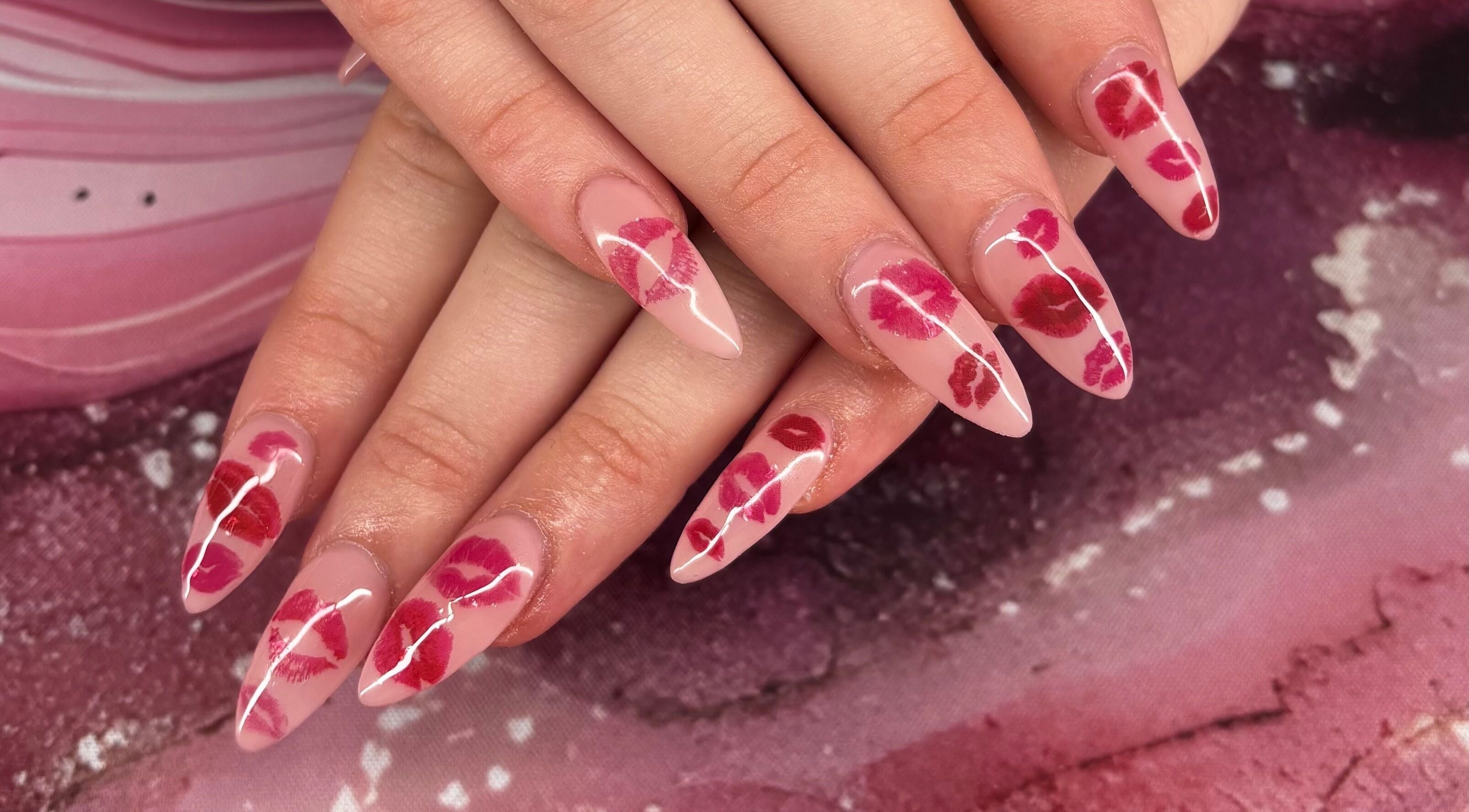 Vibrant kiss print nail art at Borscz Beauty, Gowrie, Australian Capital Territory, AU.